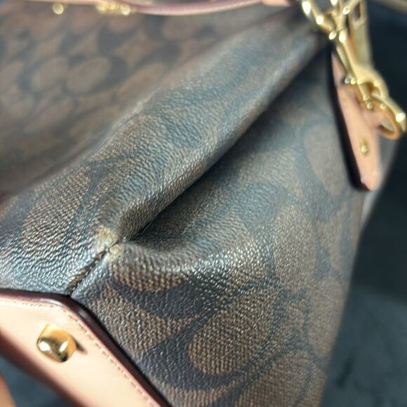 Coach mini Lillie carryall purse brown signature C cream pink tote crossbody - Picture 7 of 9